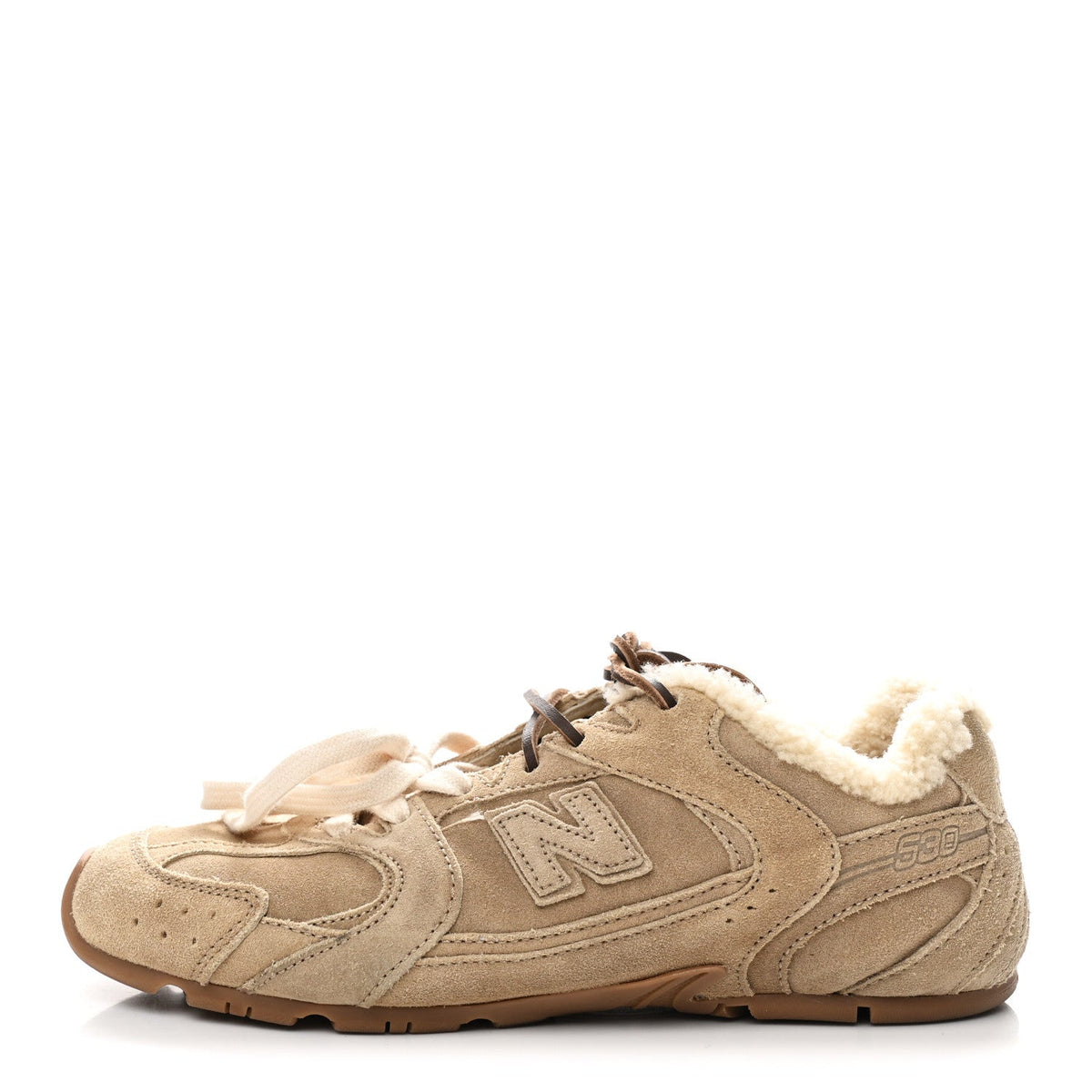 X NEW BALANCE Suede Shearling 530 SL Sneakers Ecru